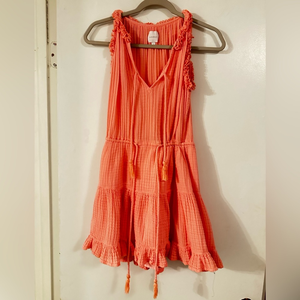 Sundays Pink Tiered Ruffled Sundress Resort Wear